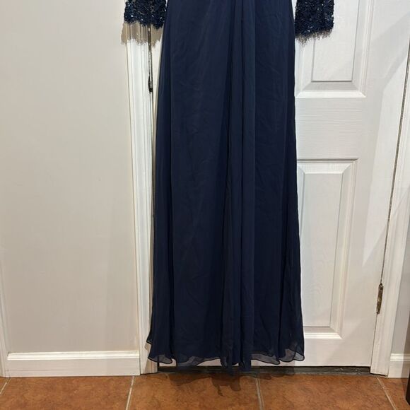 Tadashi Collection Silk Beaded Ruched Long Evening Gown Navy Blue dress Size 6 - Picture 4 of 16